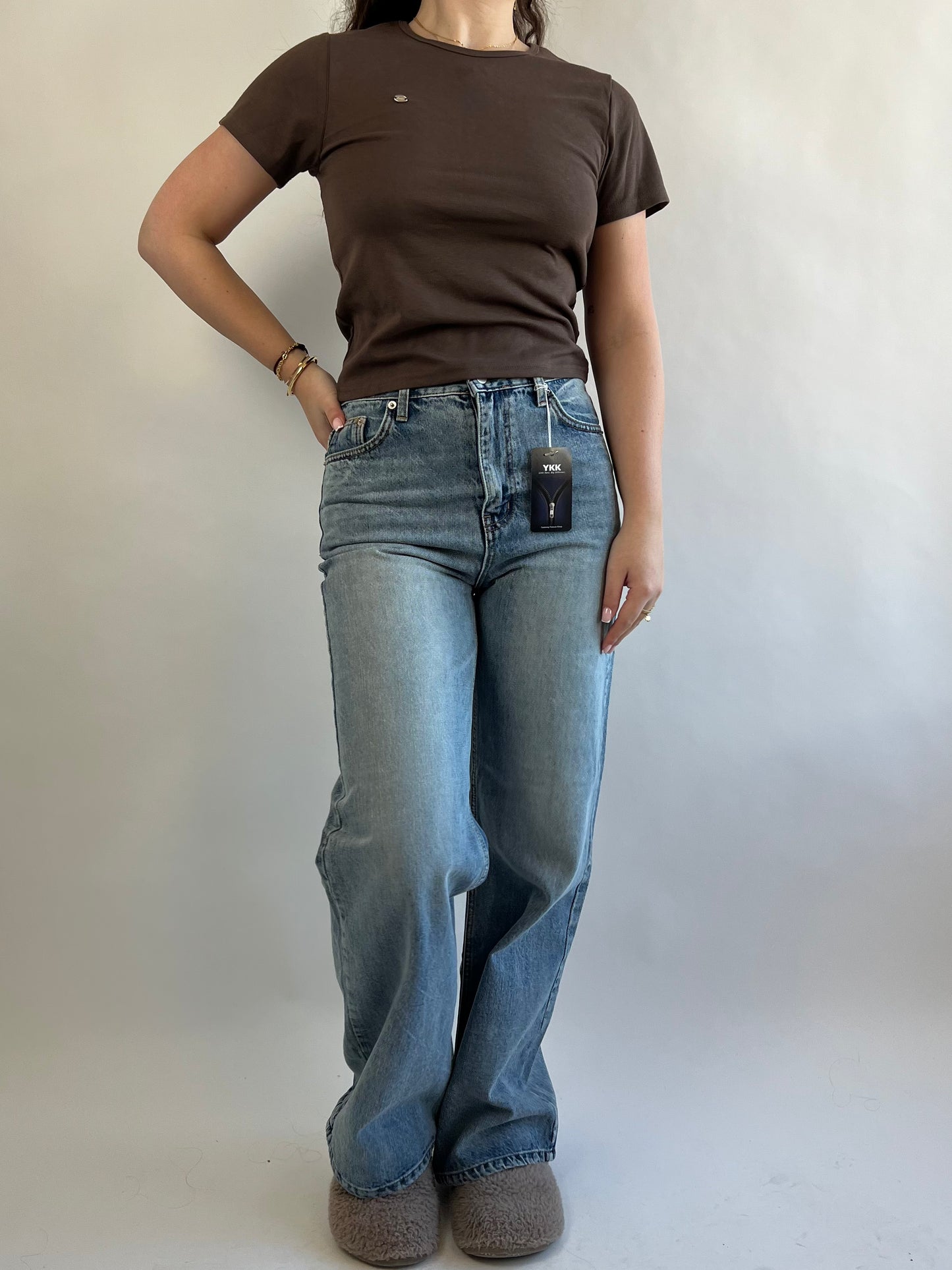 Cropped T-shirt In Brown And White