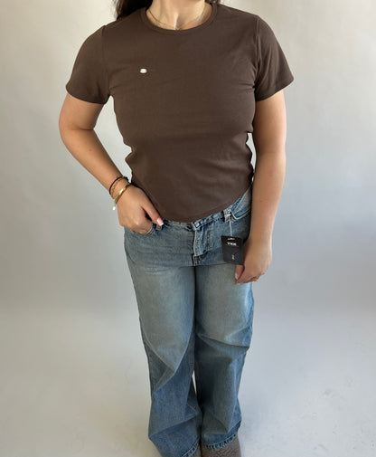 Cropped T-shirt In Brown And White