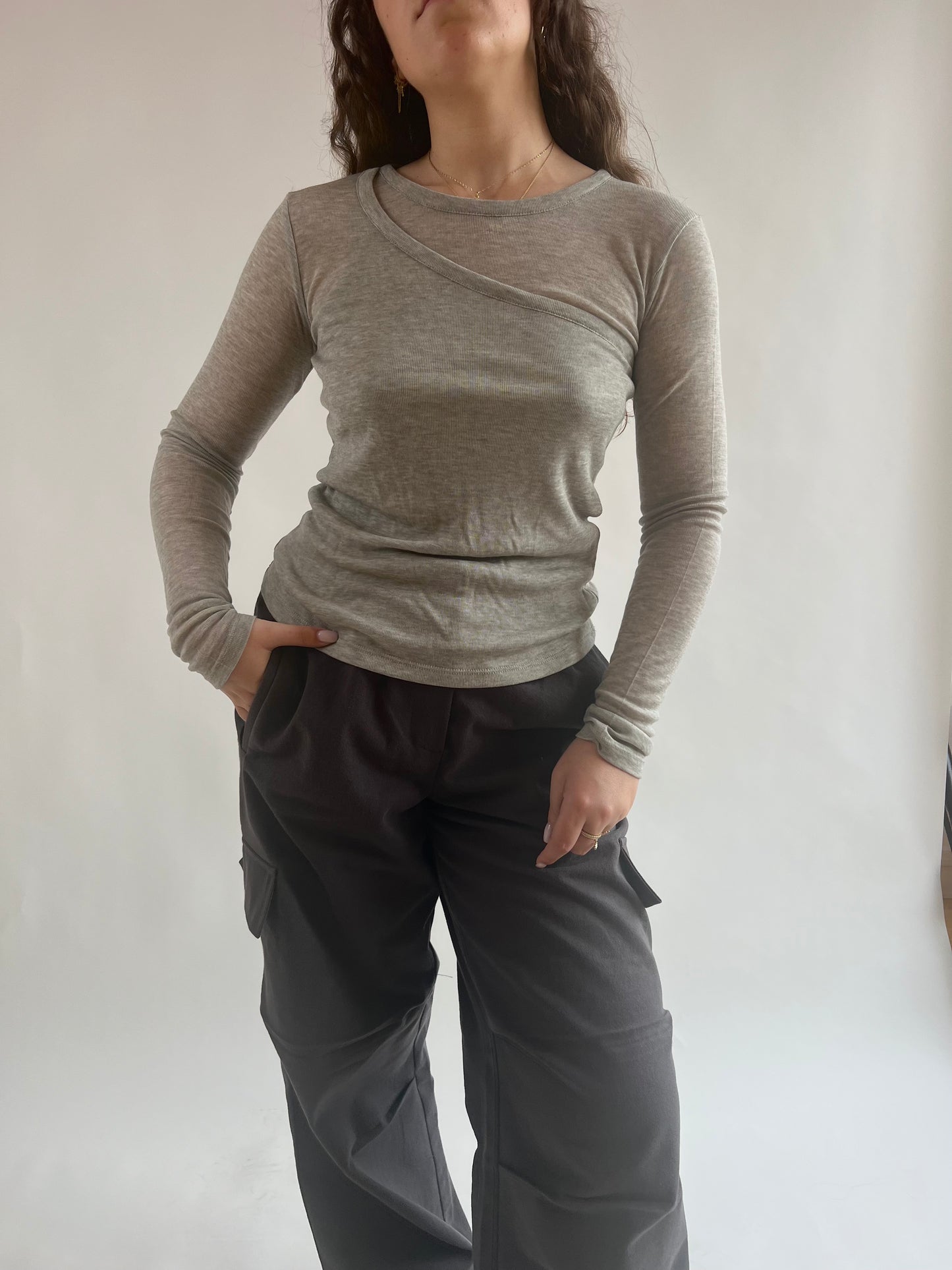 Grey Semi-Transparant Layered Top