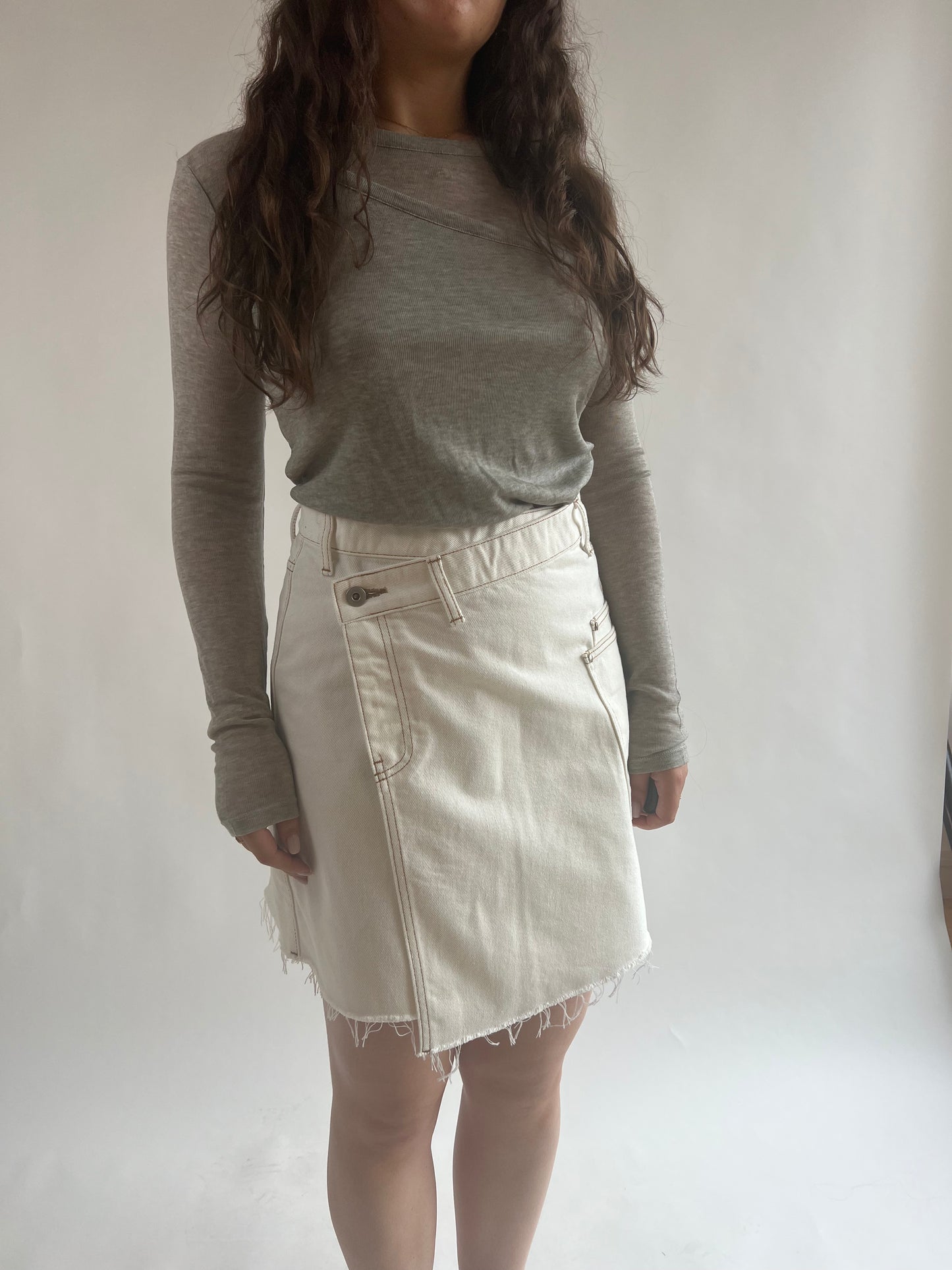 Criss Cross White Denim Skirt