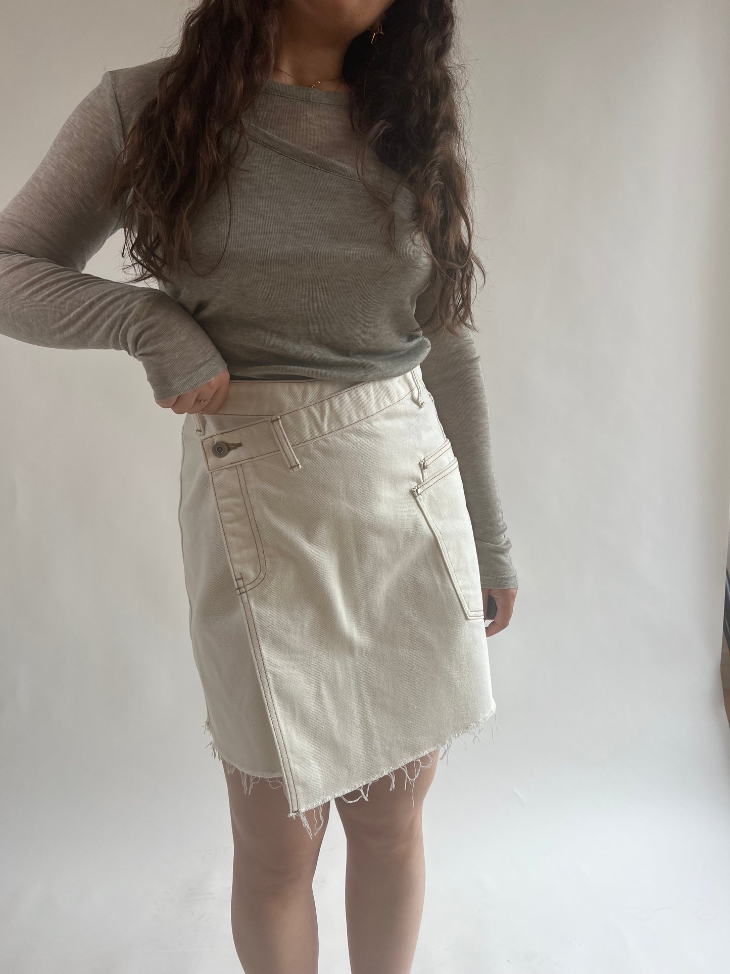 Criss Cross White Denim Skirt