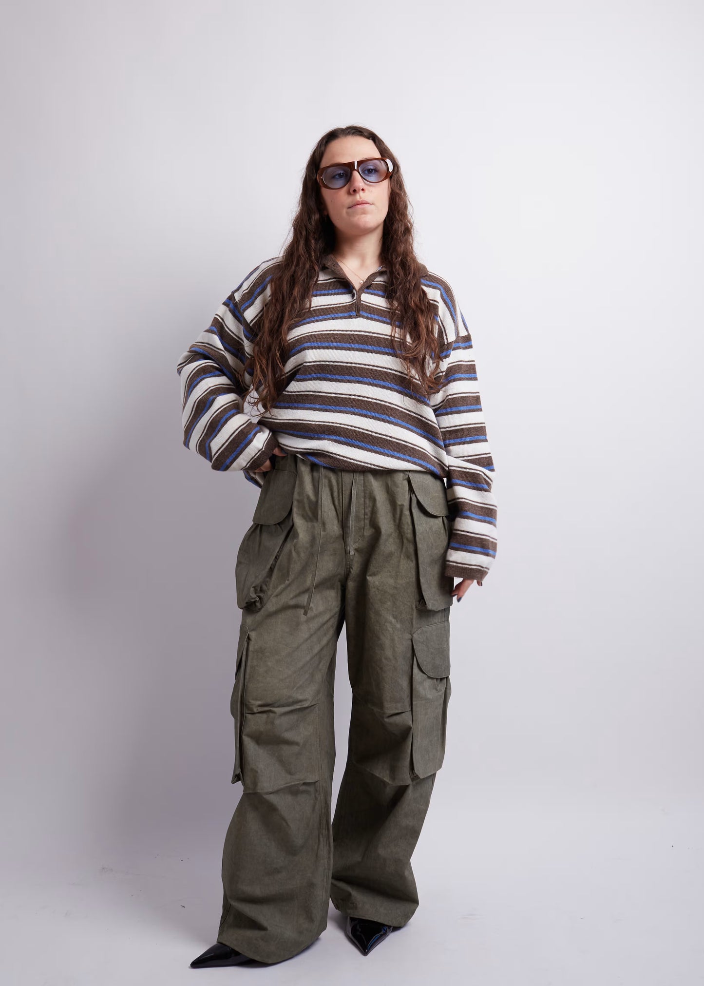 Blue And Brown Striped Polo Knit