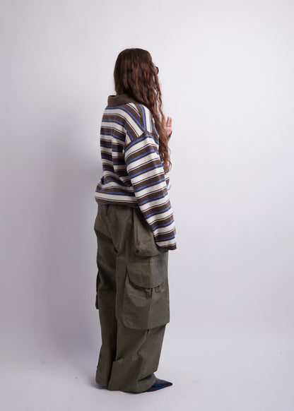 Blue And Brown Striped Polo Knit