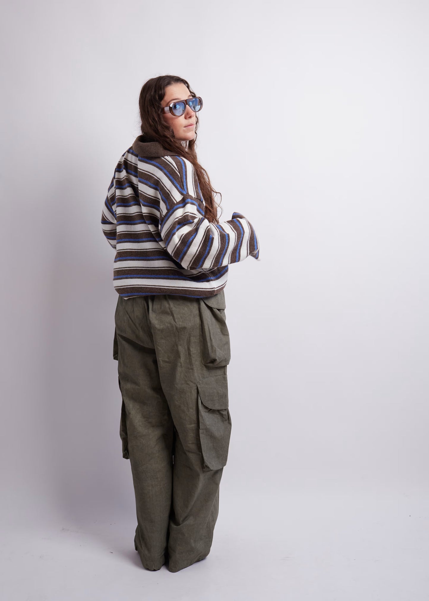 Blue And Brown Striped Polo Knit