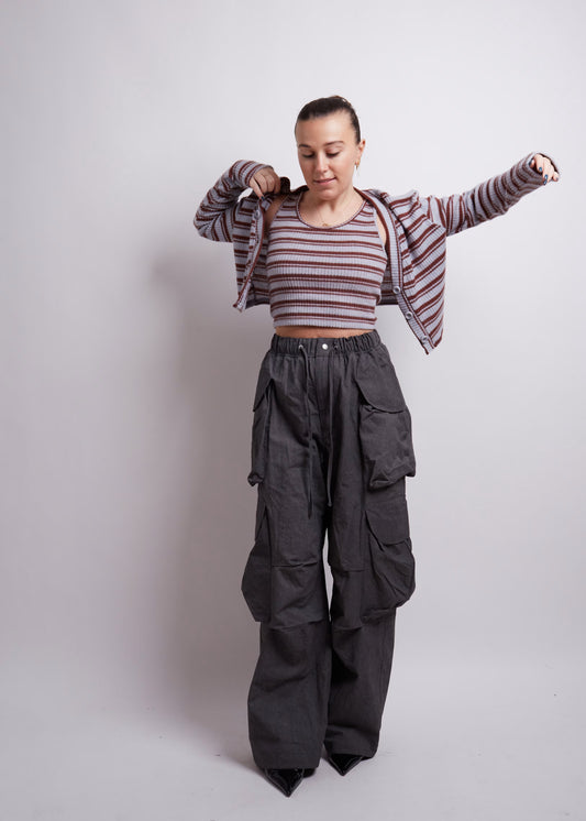 Cropped Striped Top and Cardigan