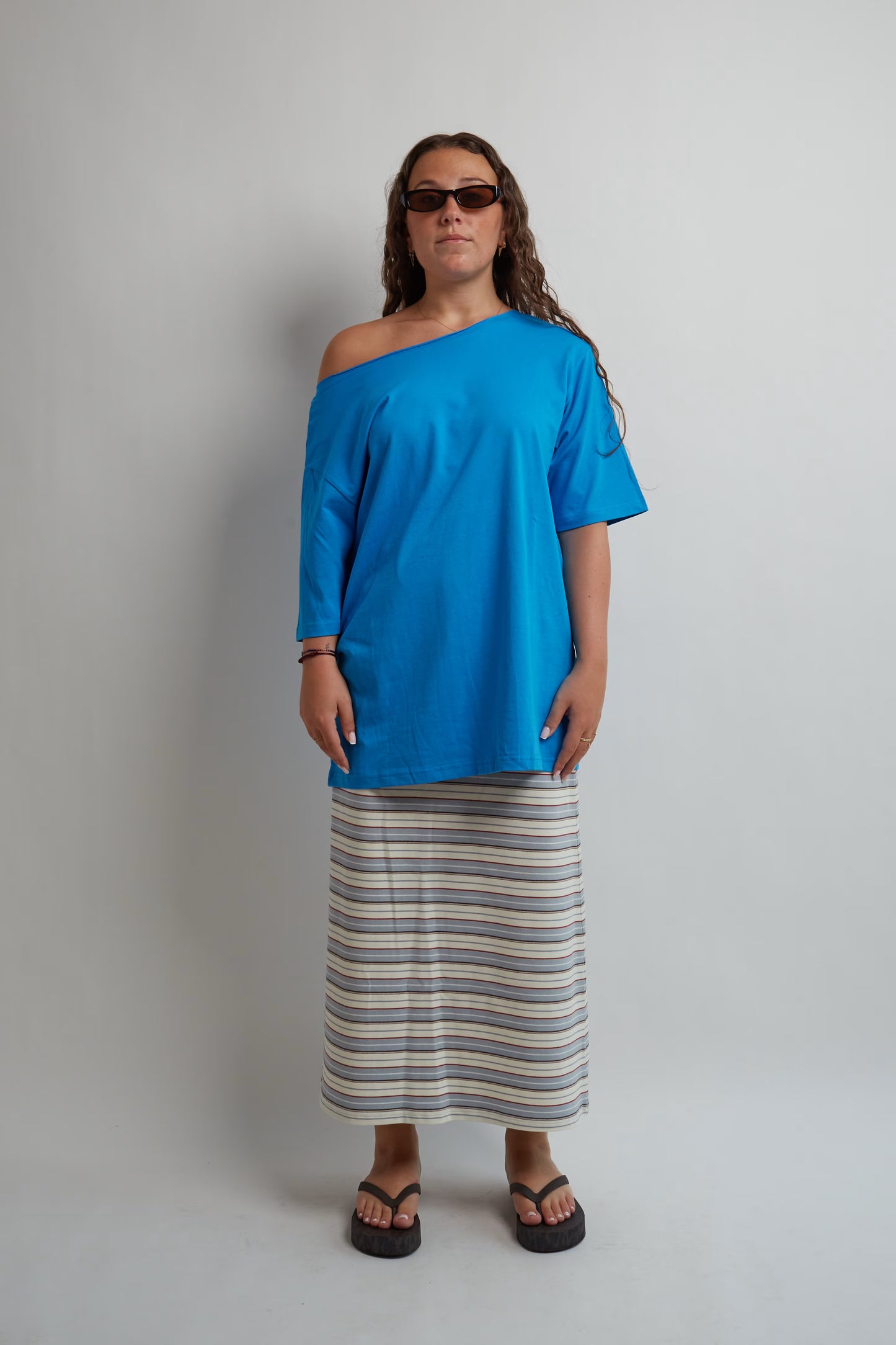 Bright Blue Off Shoulder T-Shirt