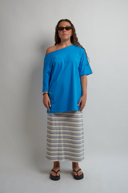 Bright Blue Off Shoulder T-Shirt