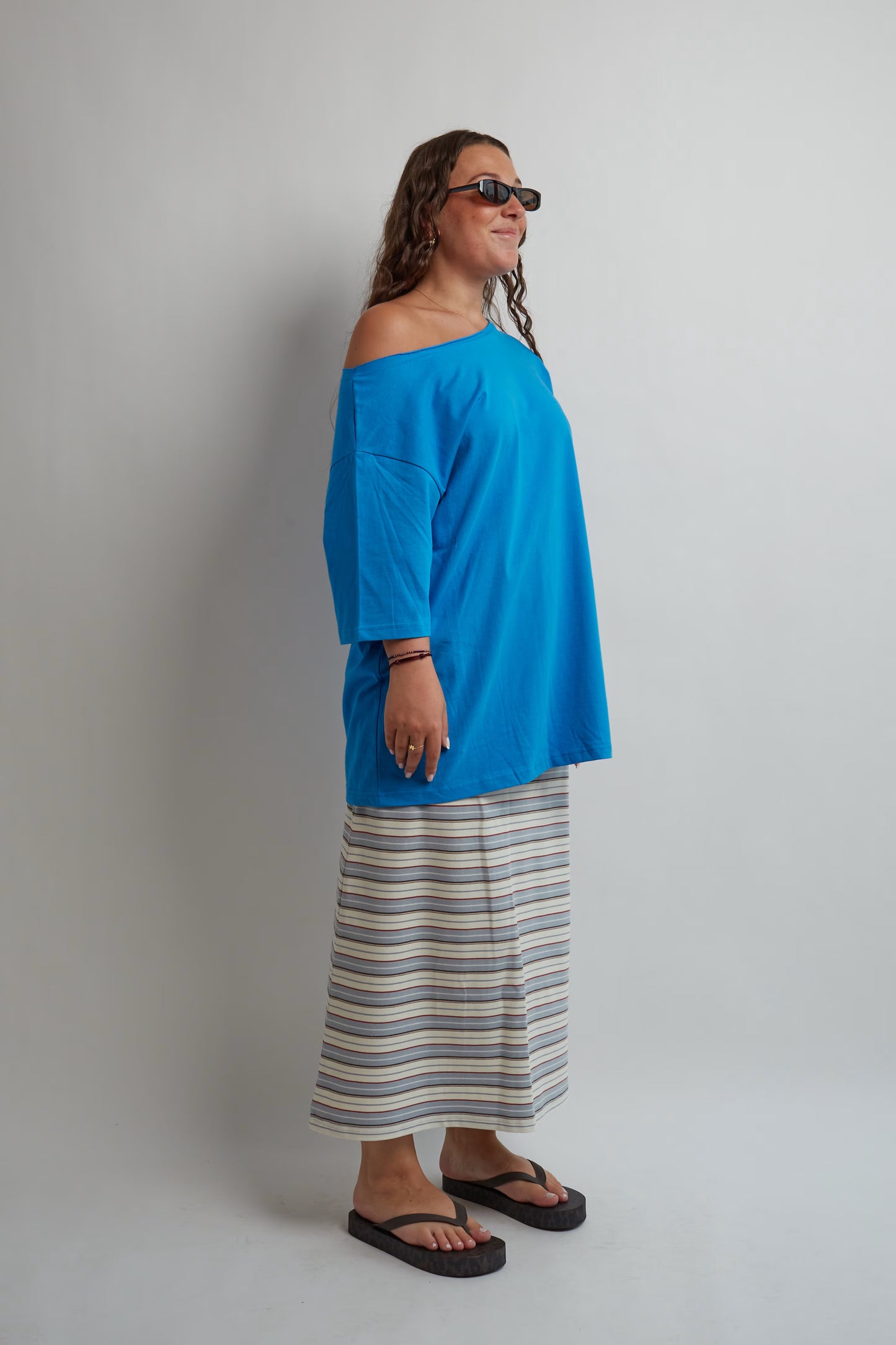 Ivory Striped Maxi Skirt