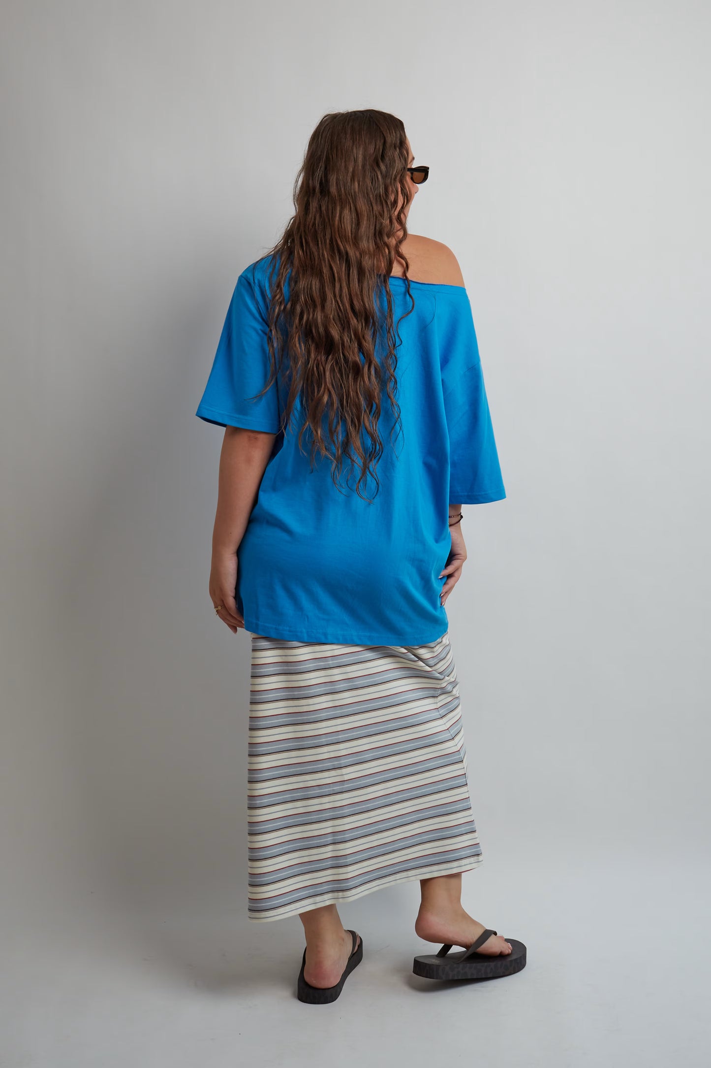 Bright Blue Off Shoulder T-Shirt