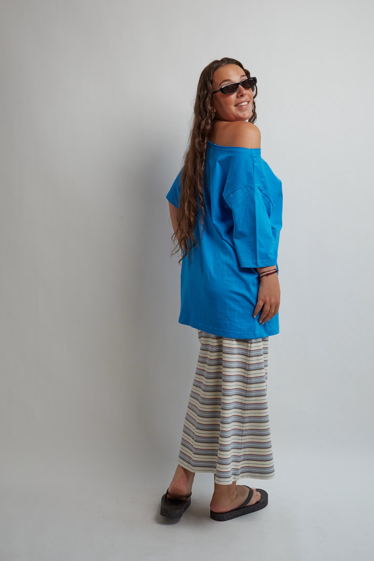 Bright Blue Off Shoulder T-Shirt