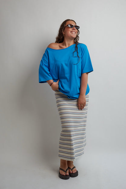 Bright Blue Off Shoulder T-Shirt