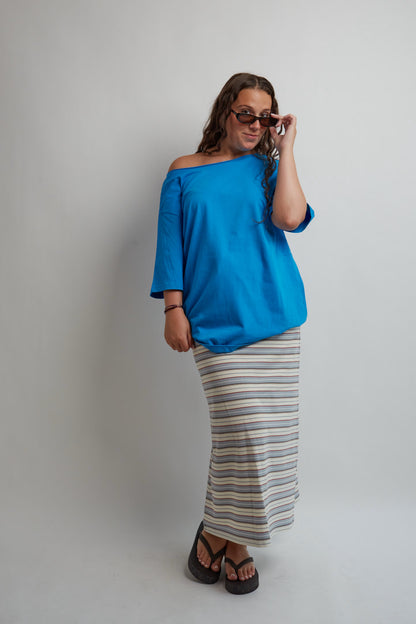 Ivory Striped Maxi Skirt