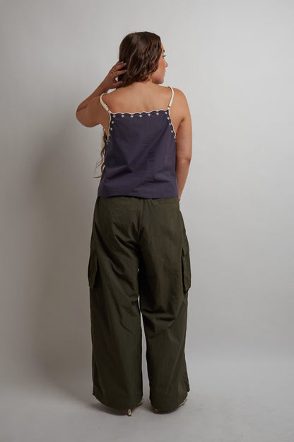 Washed Blue Top With Embroidery