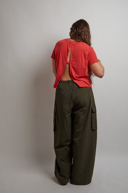 Red Cropped T-Shirt With Split