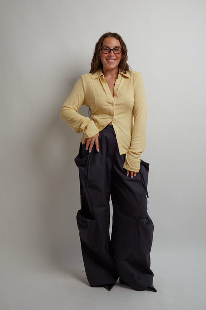 Yellow Collar Shoulder Padded Top