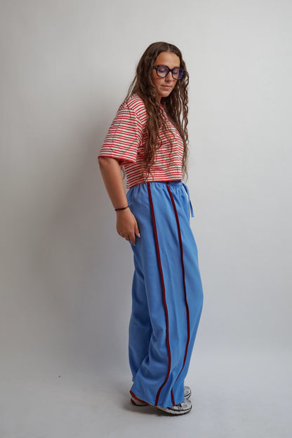 Blue With Red Stripes Nylon Pants