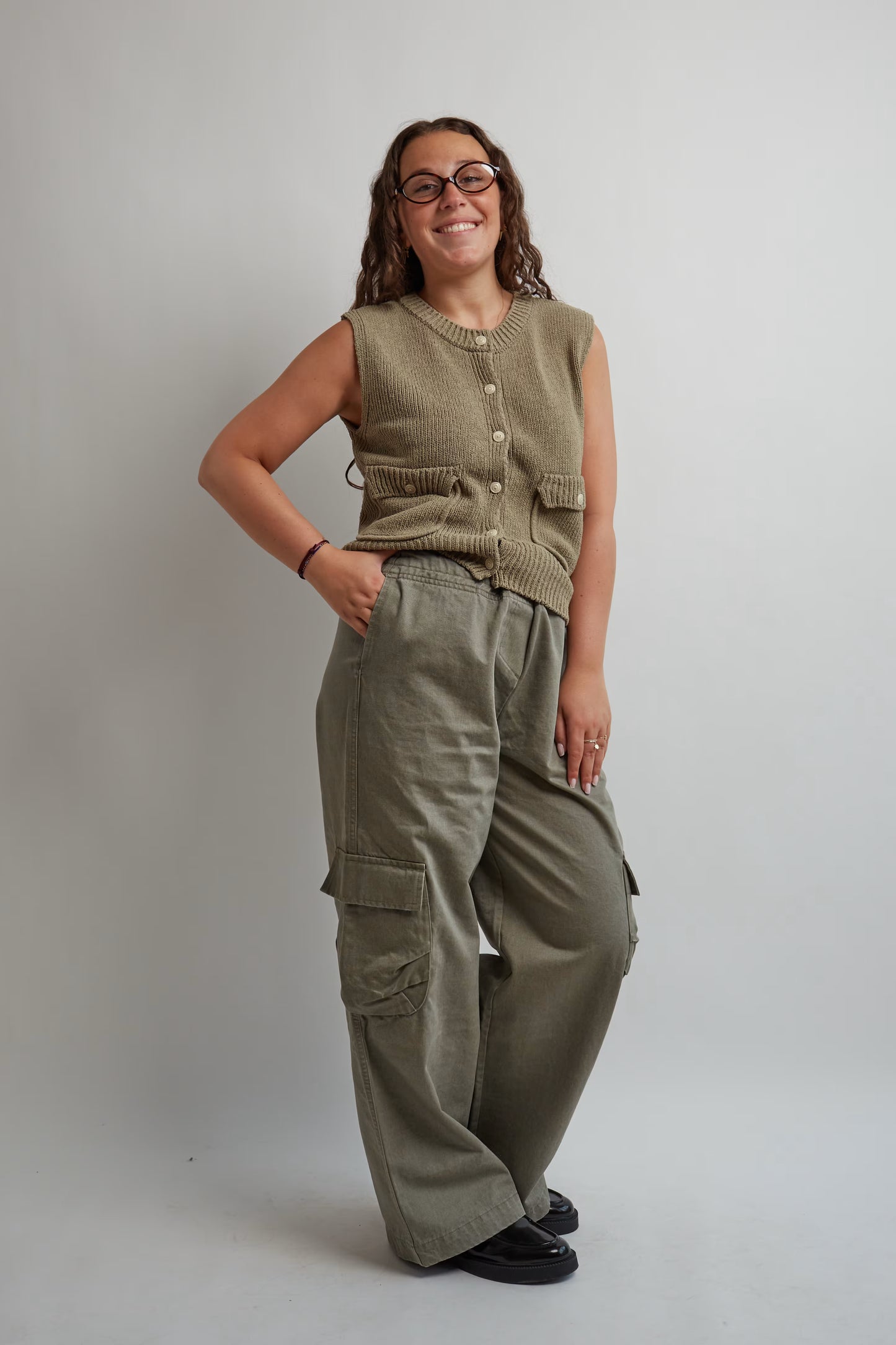 Khaki Drawstring Cargo Pants