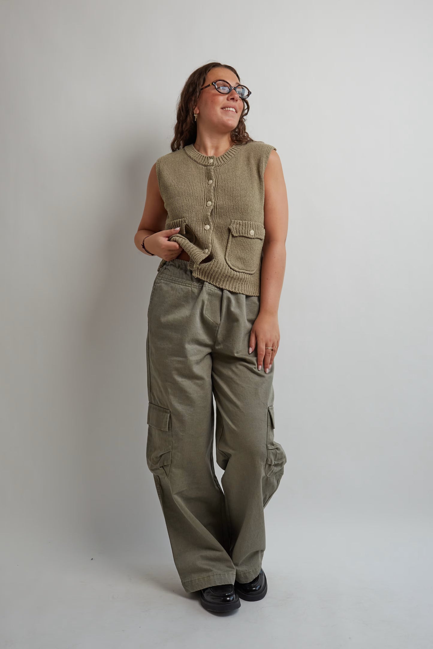Khaki Drawstring Cargo Pants