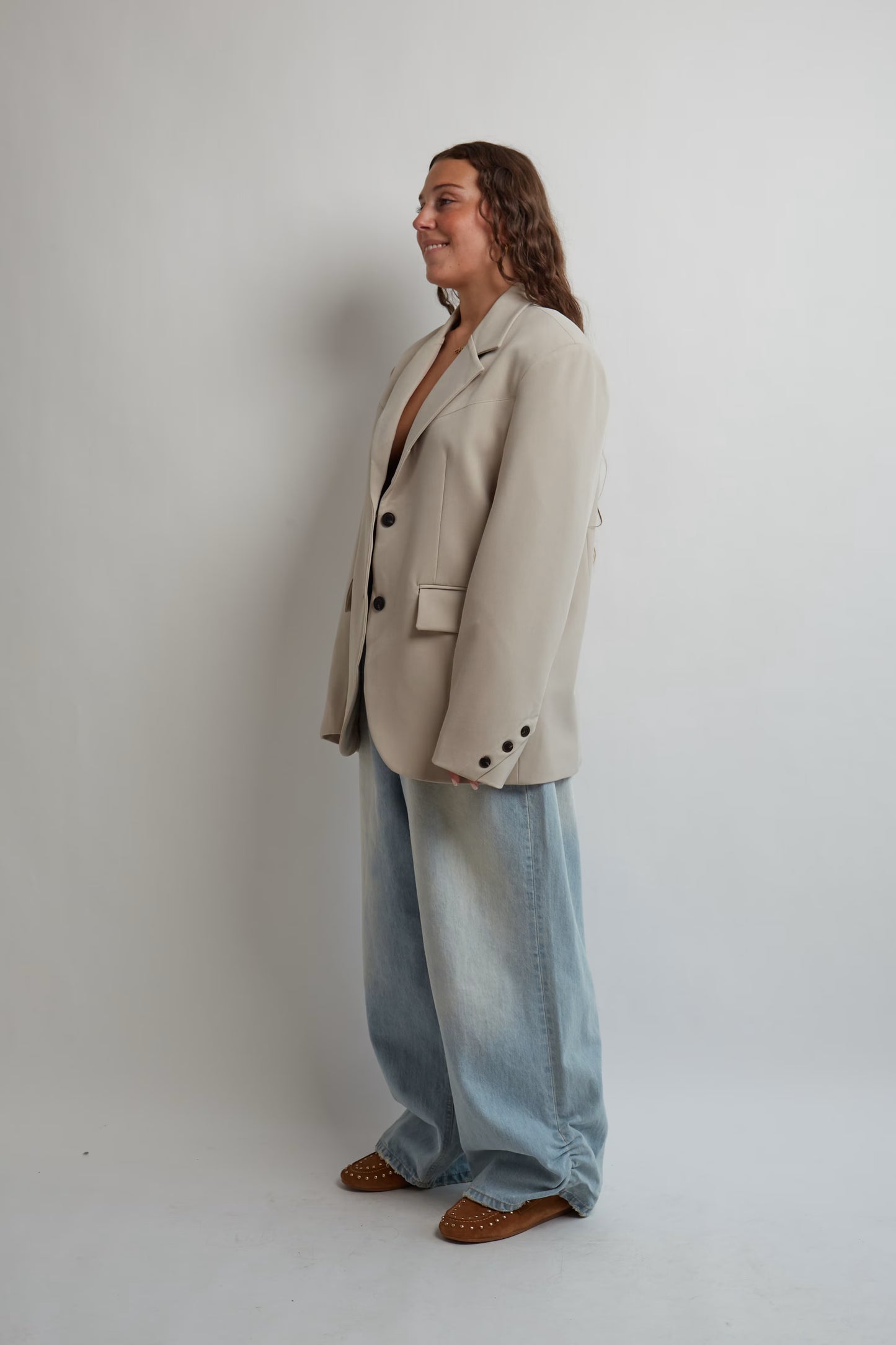 Light Beige Button Blazer
