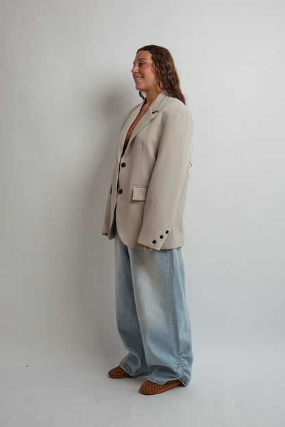 Light Beige Button Blazer