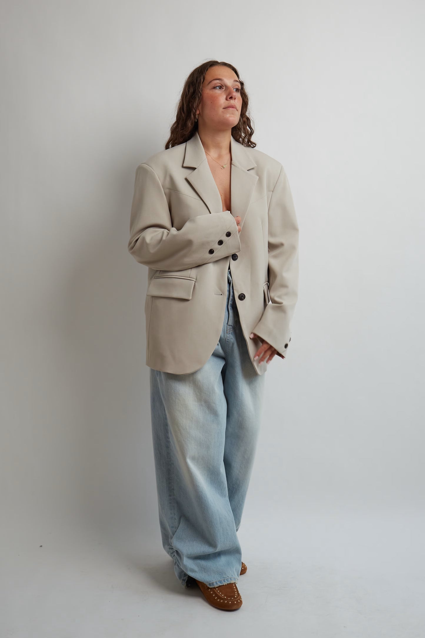 Light Beige Button Blazer