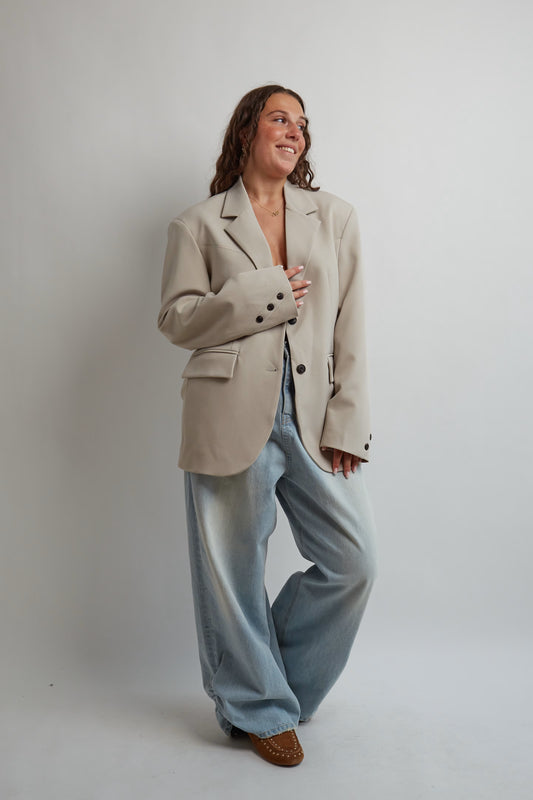 Light Beige Button Blazer