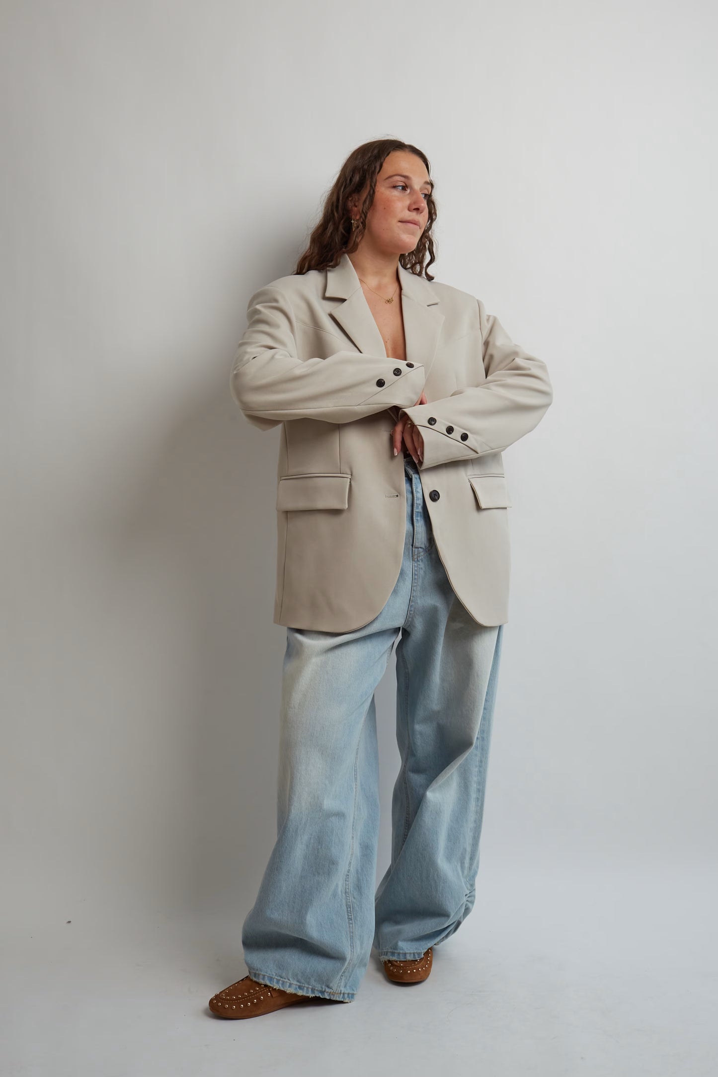 Light Beige Button Blazer