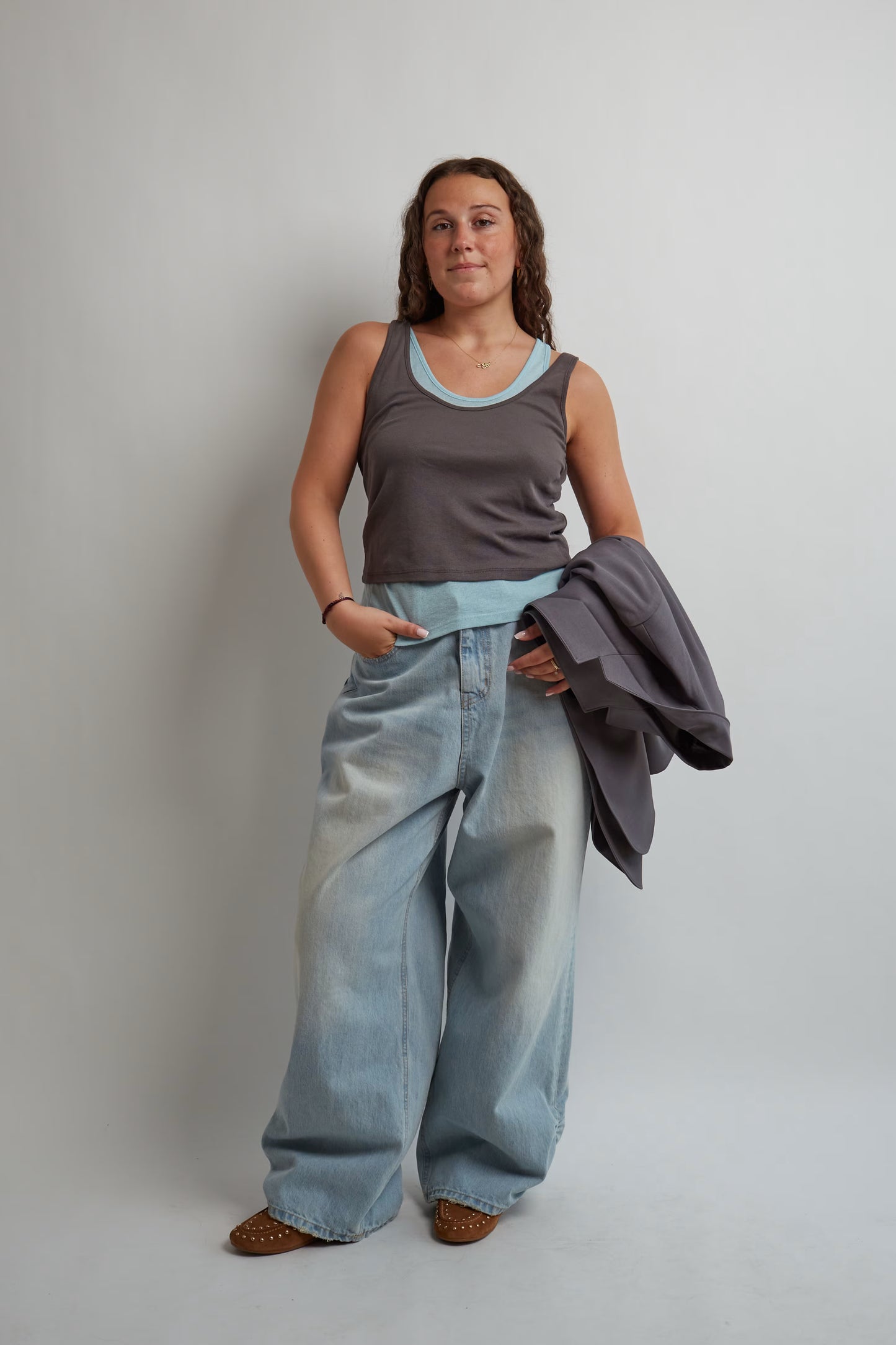 Double Layered Grey And Blue Tank Top