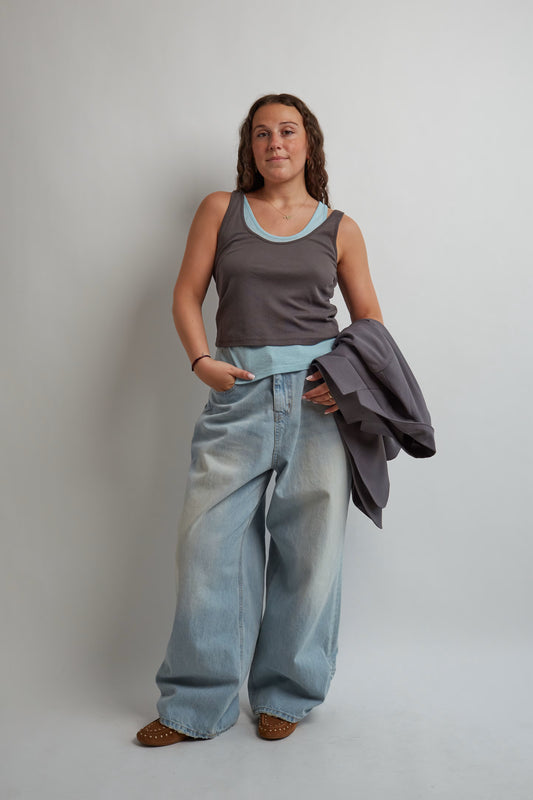 Double Layered Grey And Blue Tank Top