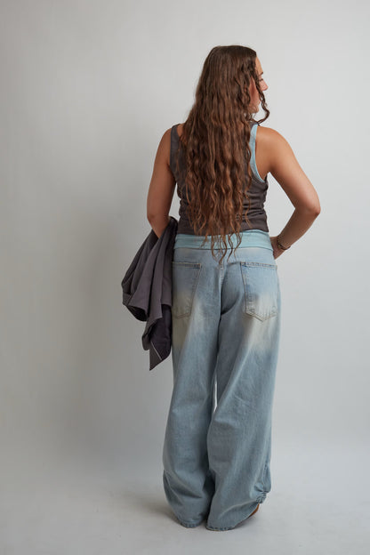 Double Layered Grey And Blue Tank Top