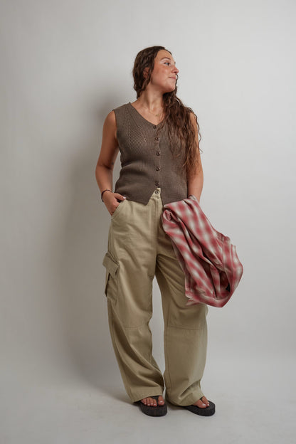 Brown Knit Sleeveless Vest Open Back