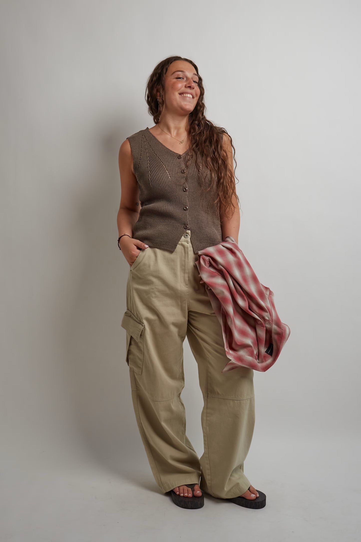Brown Knit Sleeveless Vest Open Back