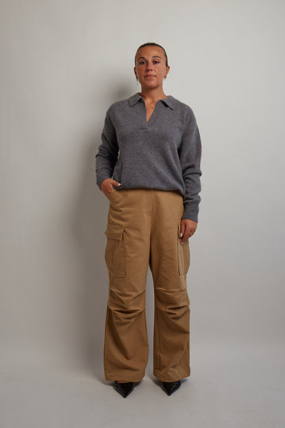 Gray V-Neck Polo Knit