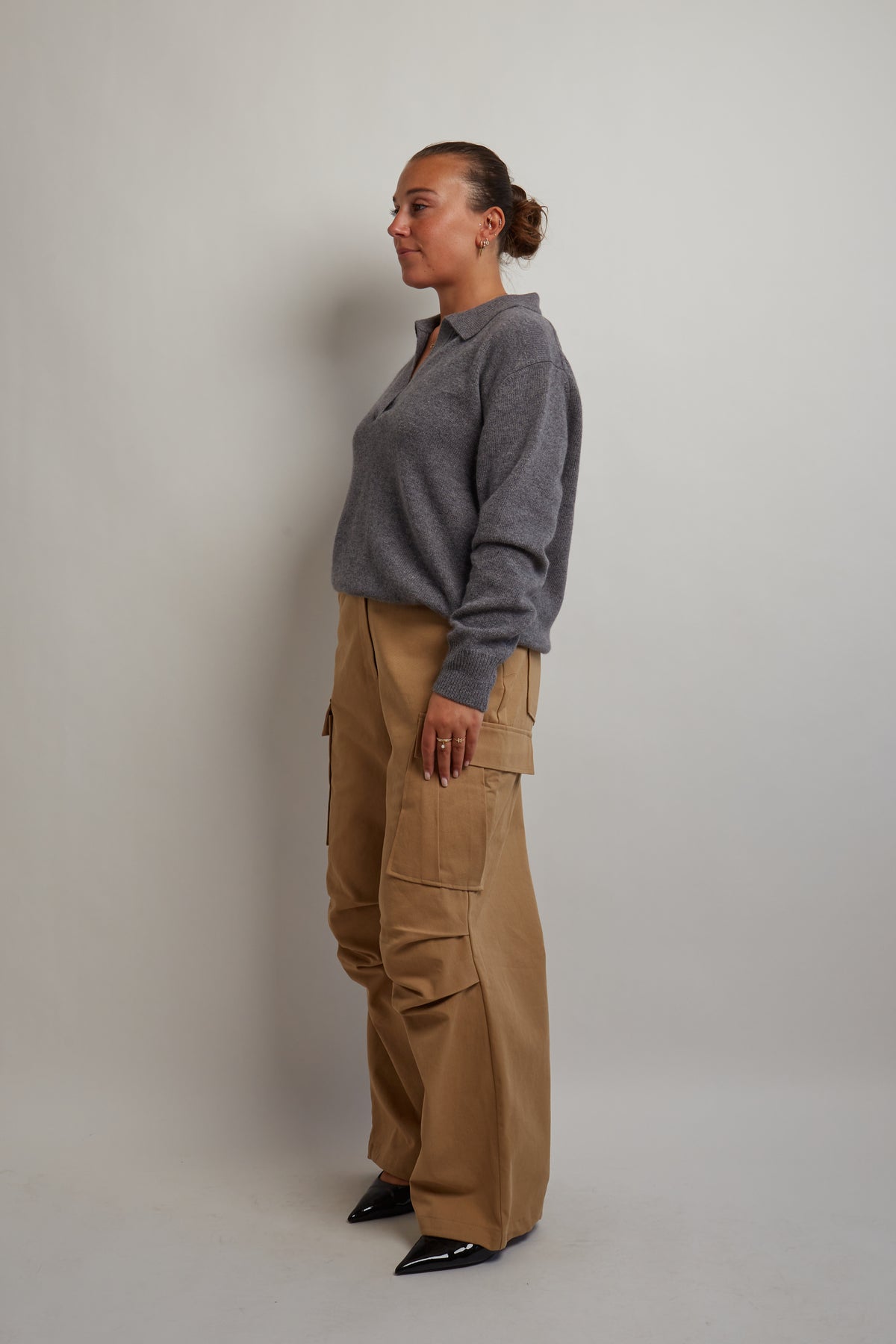 Gray V-Neck Polo Knit