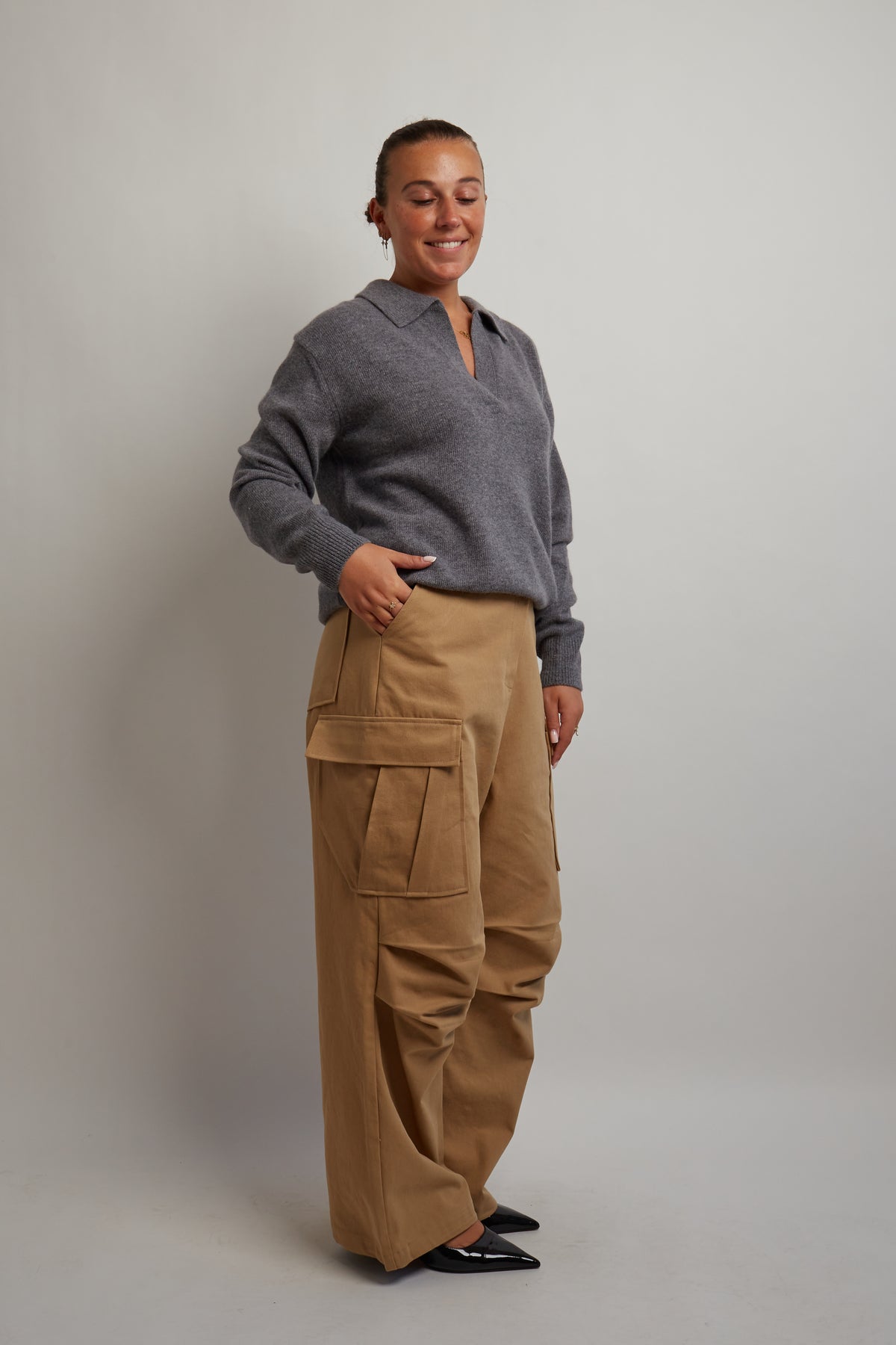 Gray V-Neck Polo Knit