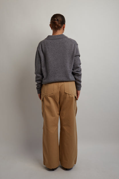 Gray V-Neck Polo Knit