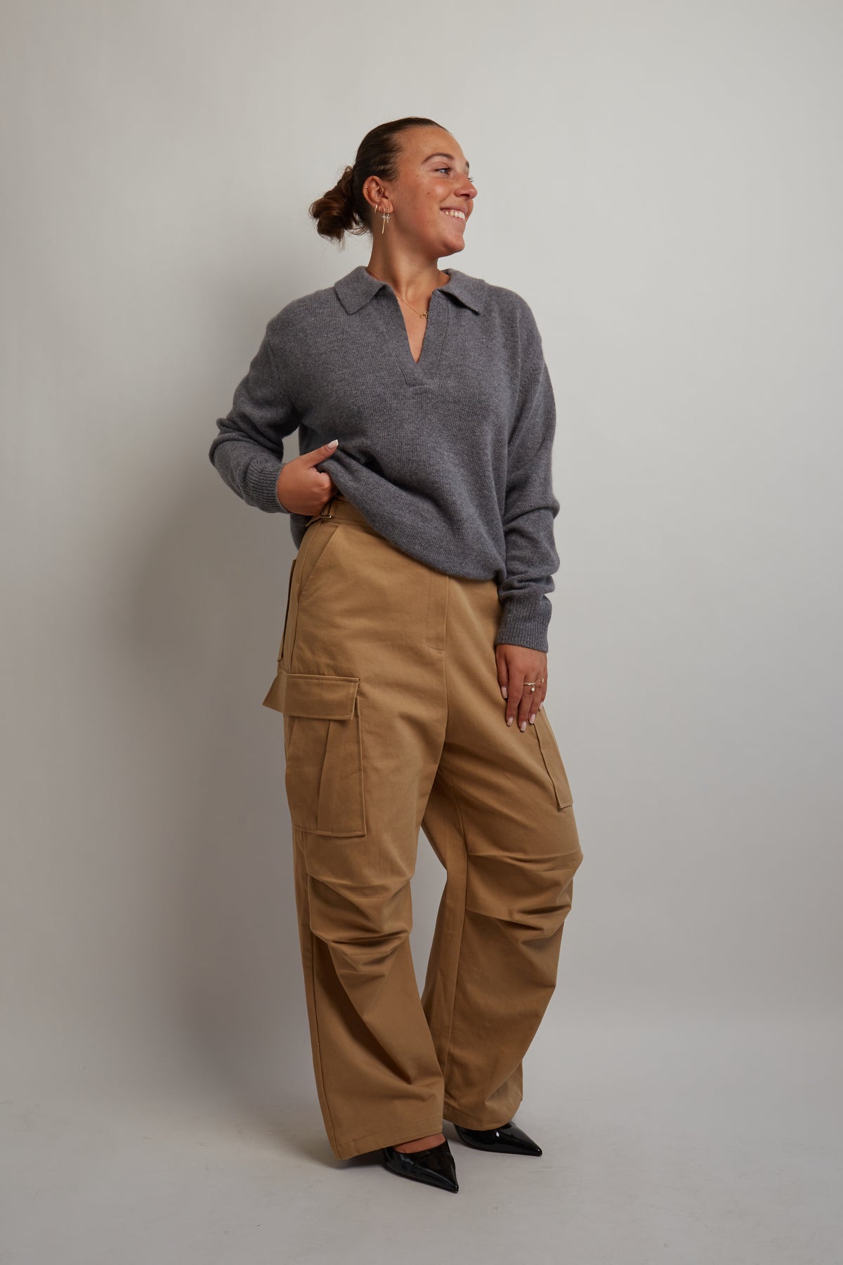 Gray V-Neck Polo Knit