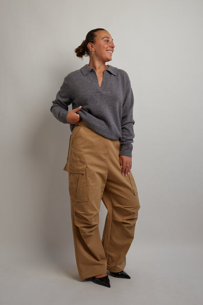 Gray V-Neck Polo Knit