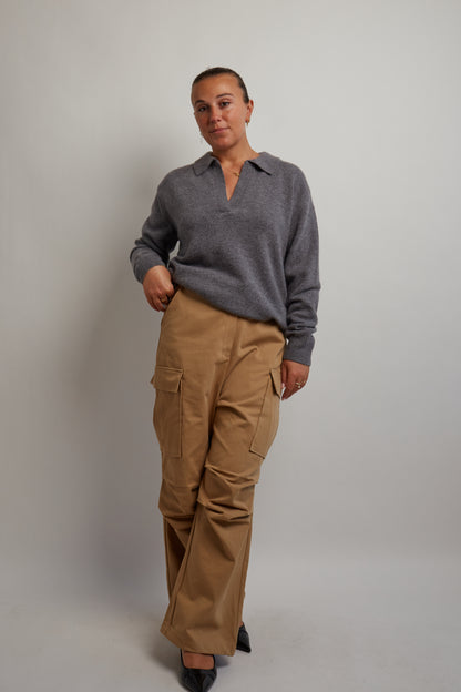 Gray V-Neck Polo Knit