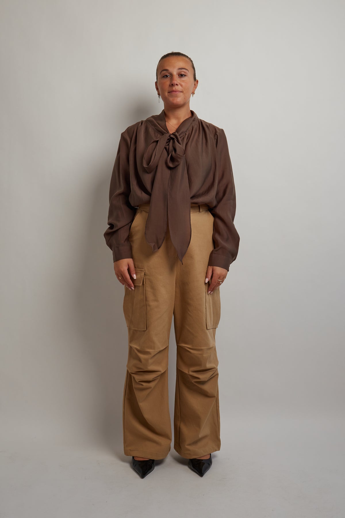 Brown Blouse With Scarf