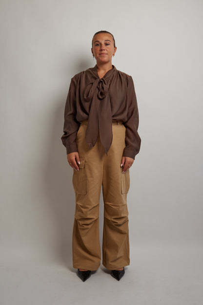 Brown Blouse With Scarf