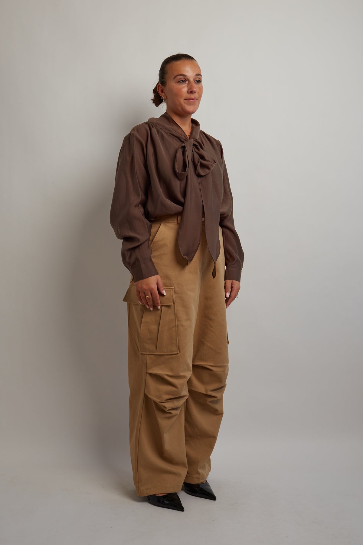 Brown Blouse With Scarf