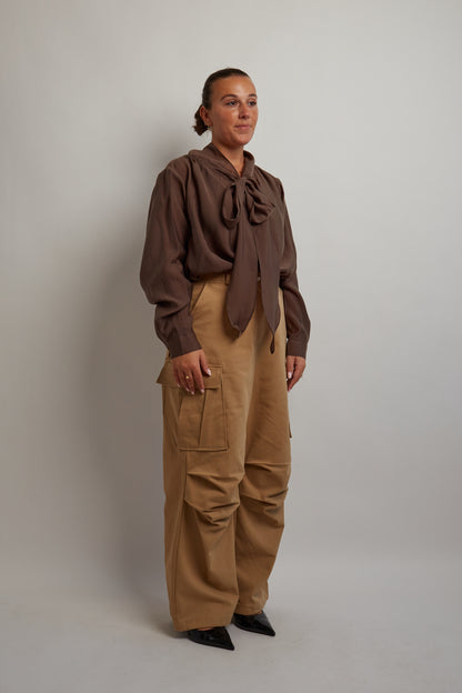 Brown Blouse With Scarf