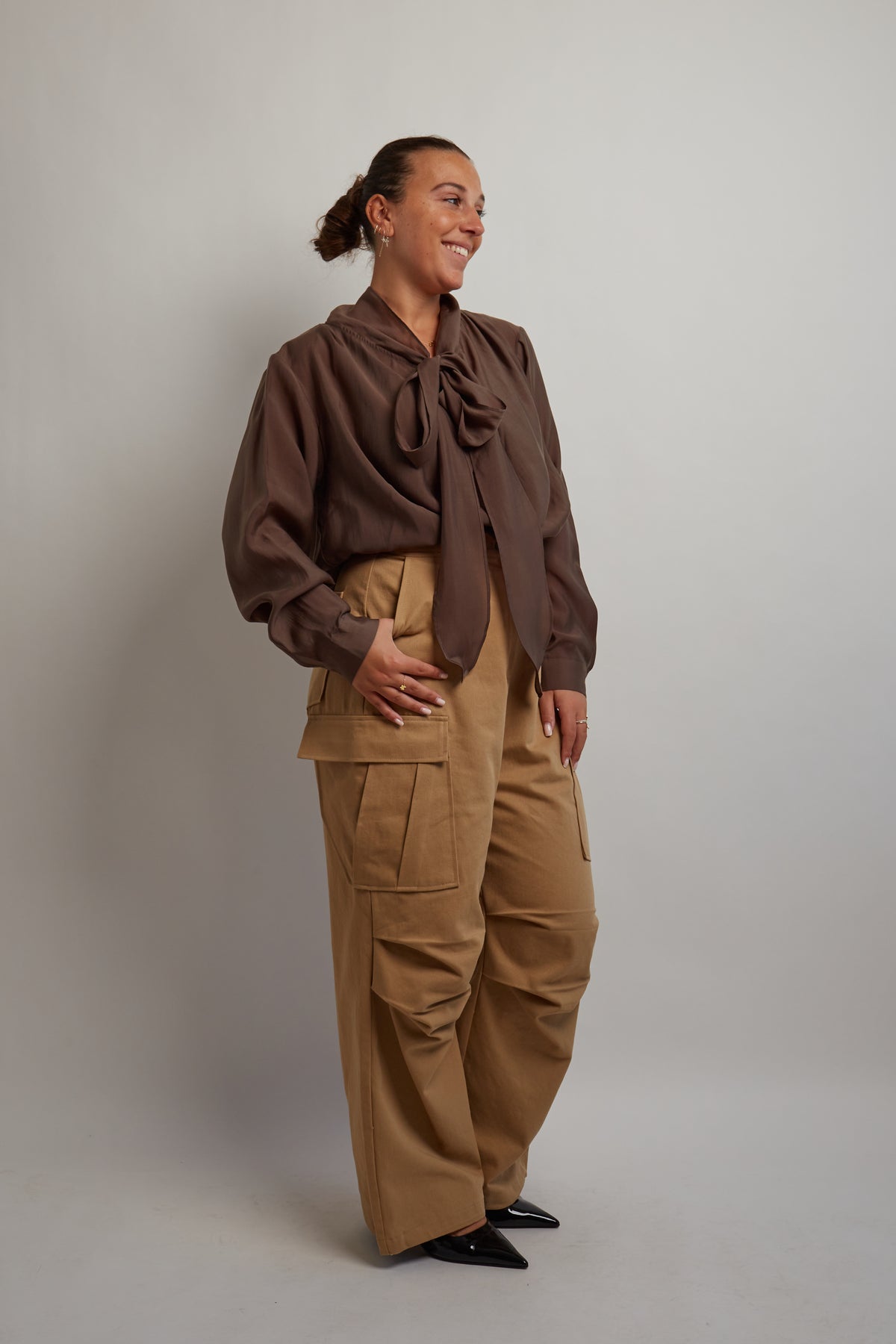 Brown Blouse With Scarf