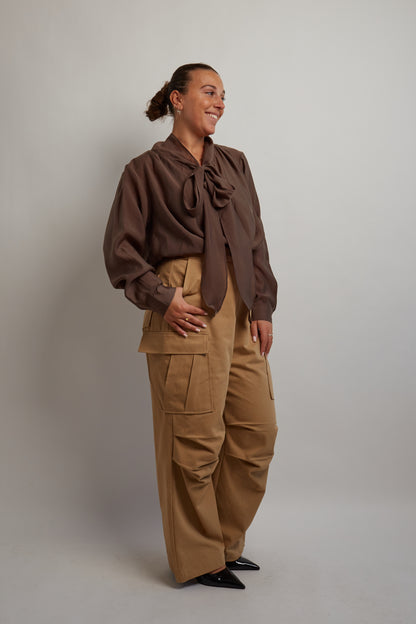 Brown Blouse With Scarf