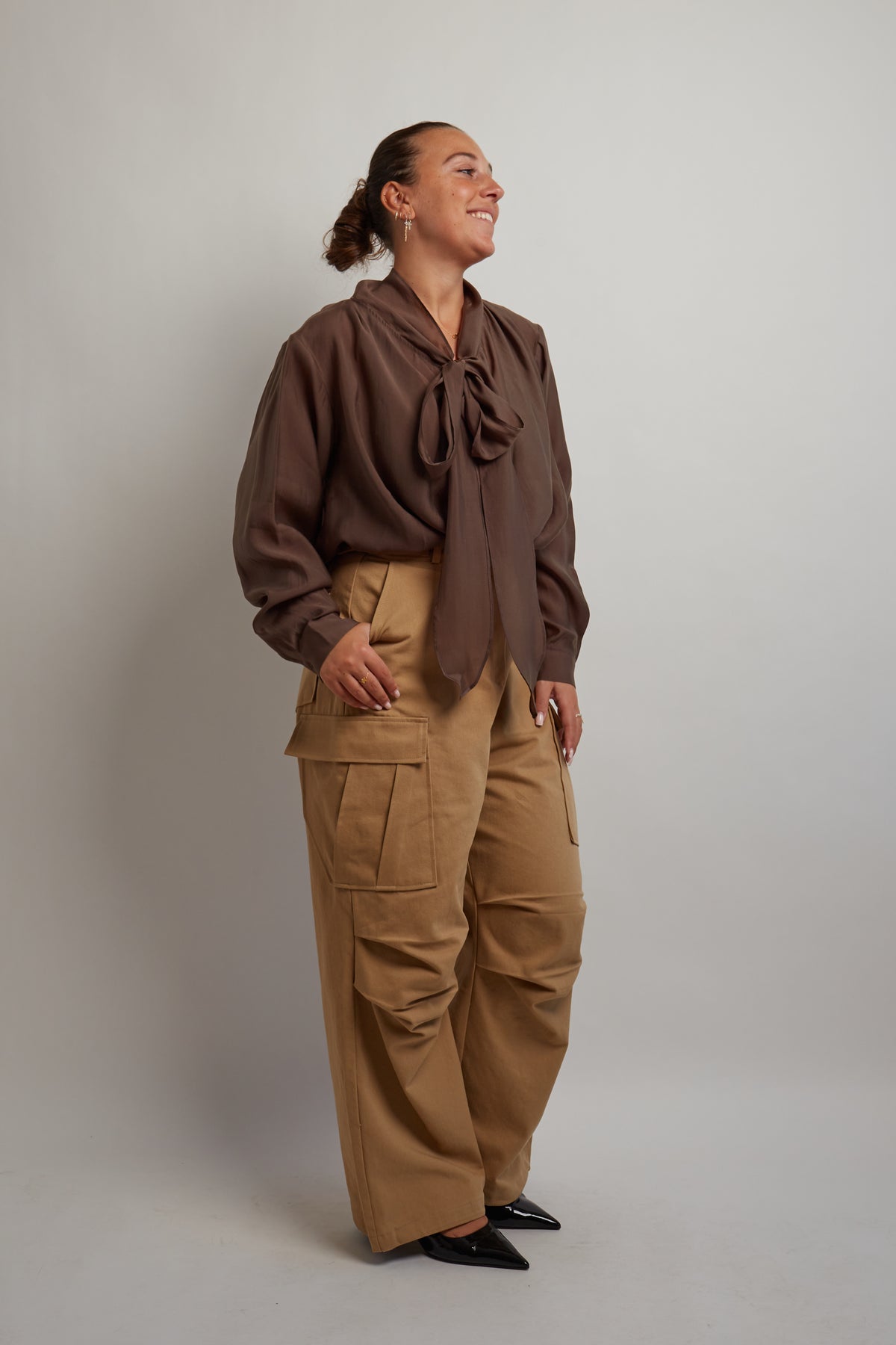 Brown Blouse With Scarf