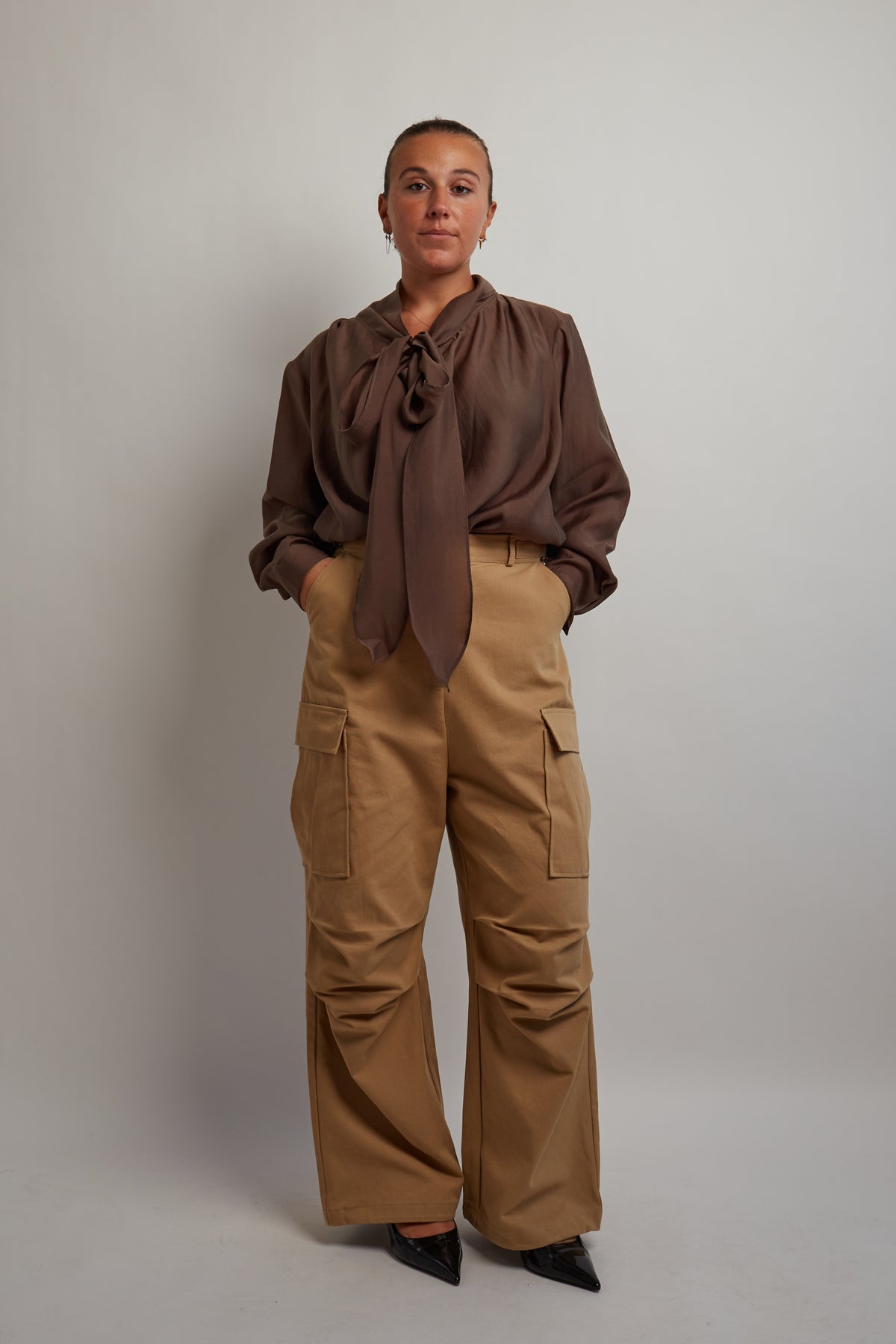 Brown Blouse With Scarf