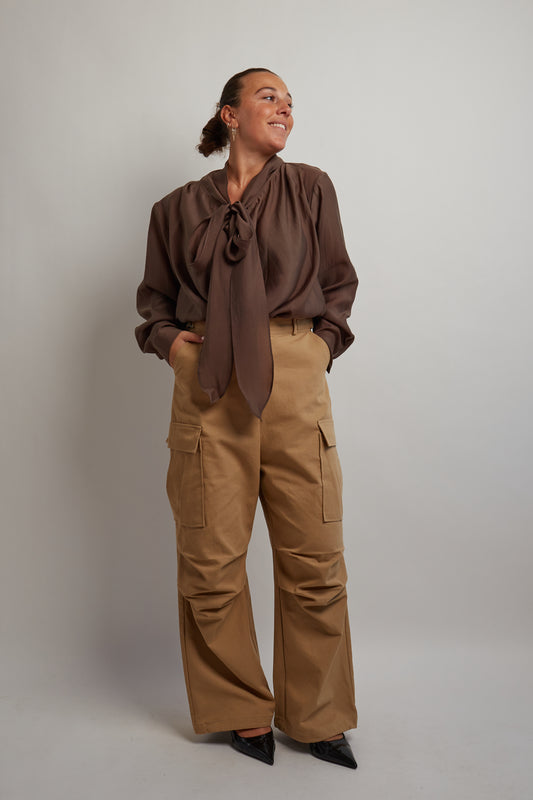 Brown Blouse With Scarf