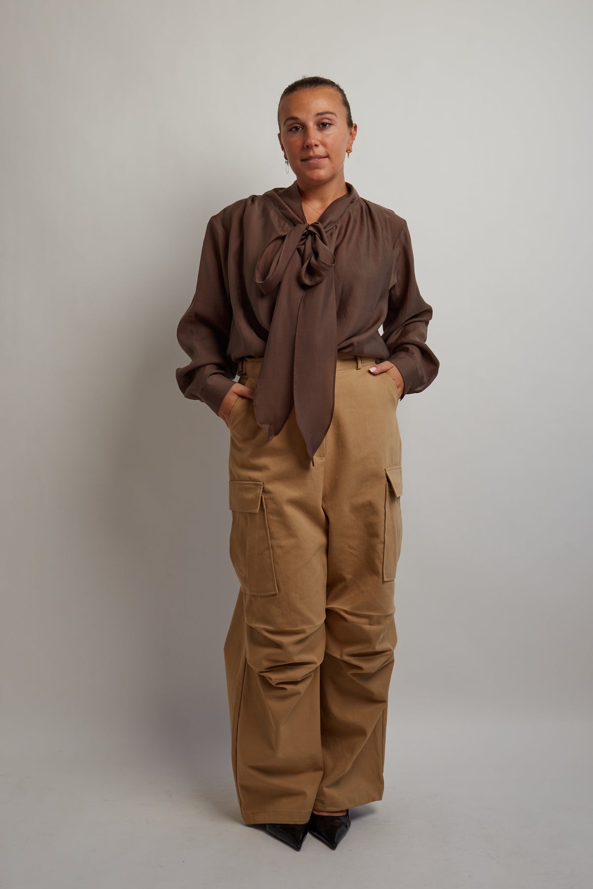 Brown Blouse With Scarf