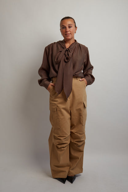 Brown Blouse With Scarf